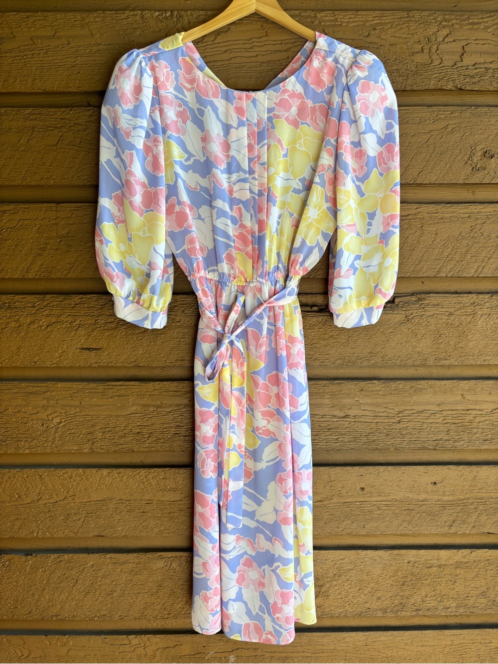 Vintage Sears Pastel Floral Puff Sleeve Midi Dress